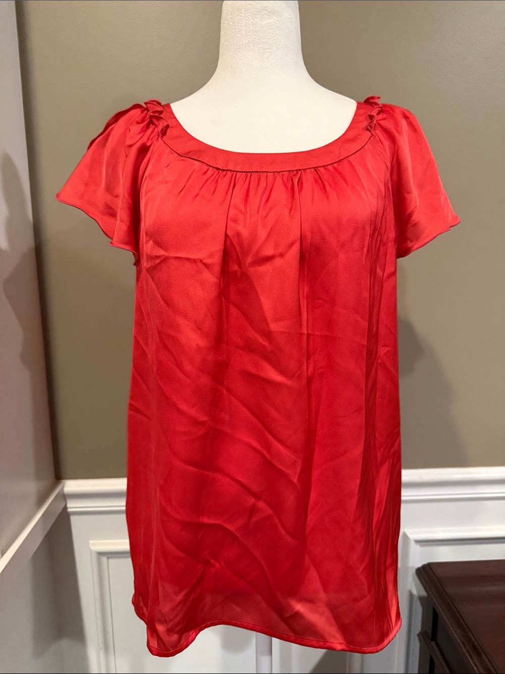 LOFT Girls' Bright Red Satin Flutter Sleeve Dress